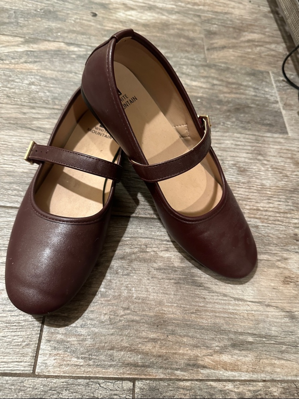 White Mountain Brown Mary Jane Flats with Gold Buckles